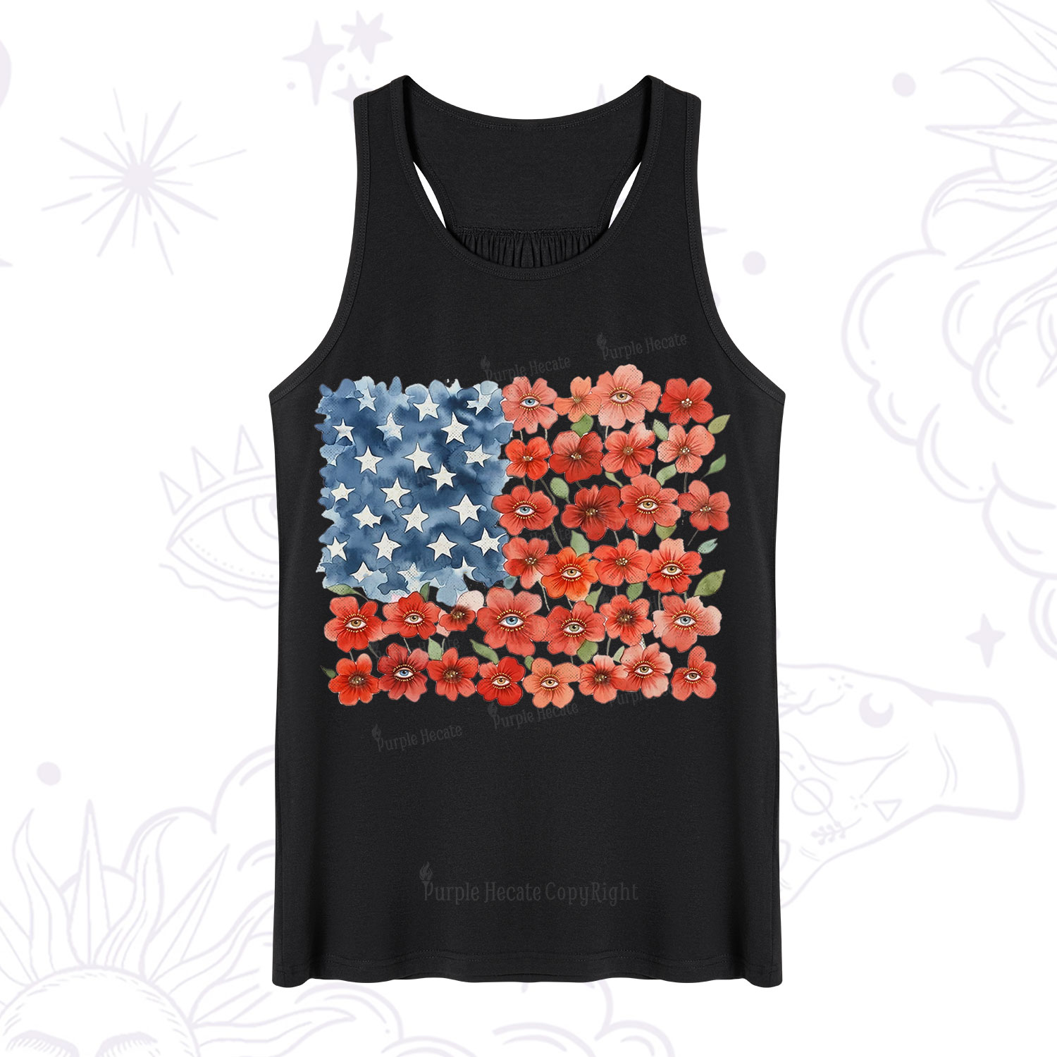 Purplehecate Floral Watercolor American Flag Tank
