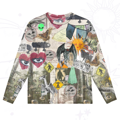 Purplehecate Cryptid Warning Collage Mesh Long Sleeve Top