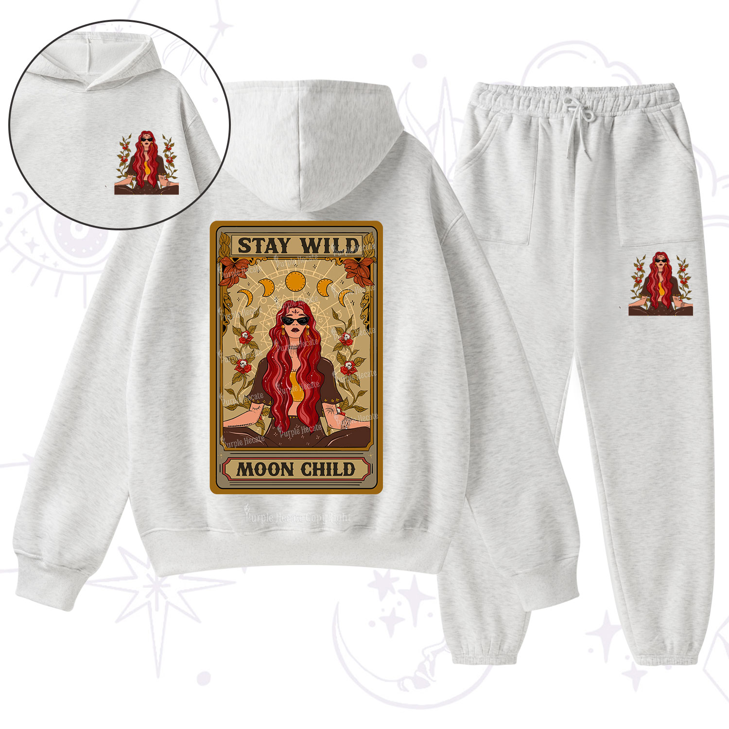 Purplehecate The Stay Wild Moon Child Oracle Card Fleece Hoodie Suit