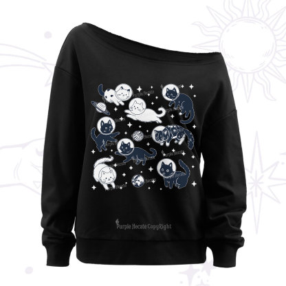 Purplehecate Cats in Space Off The Shoulder Sweatshirt