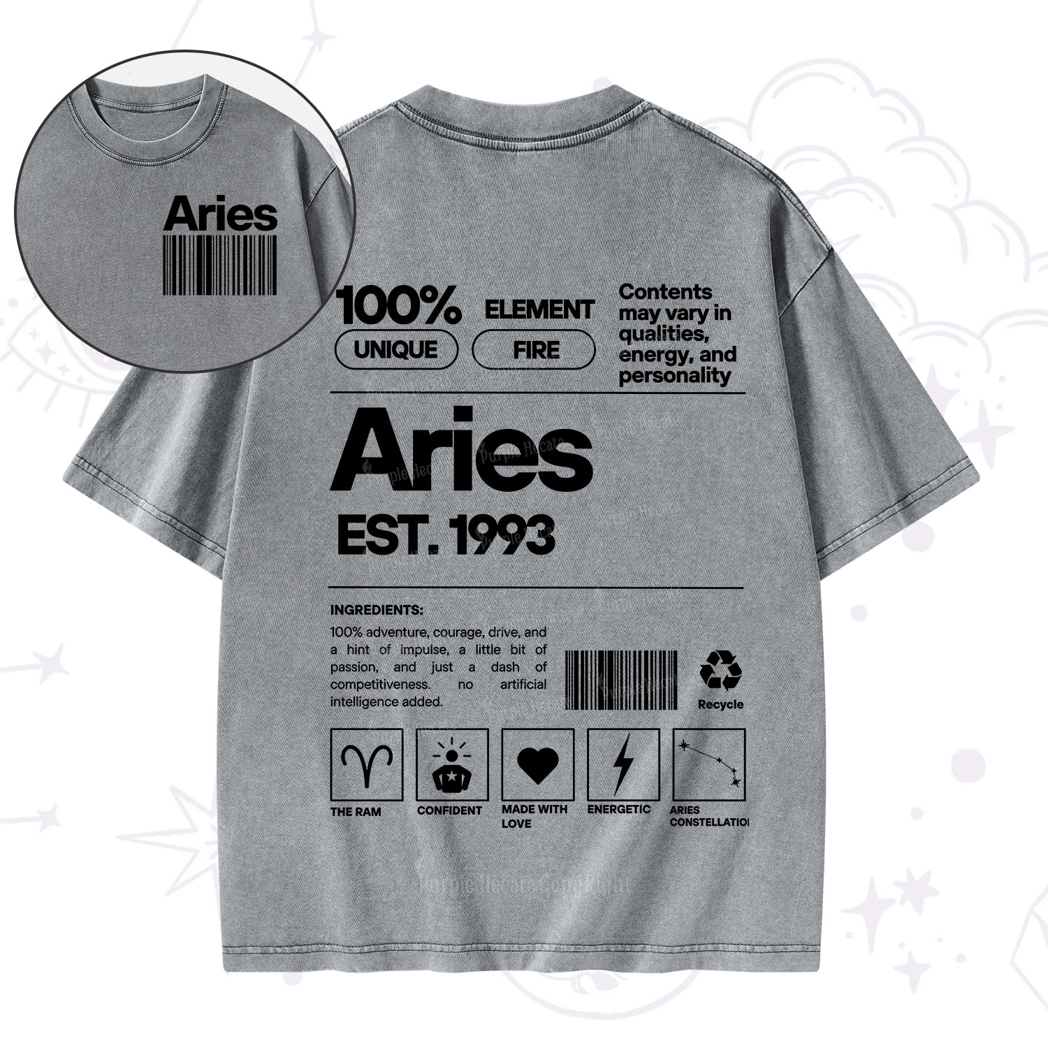 Purplehecate Aries Zodiac Washed T-Shirt
