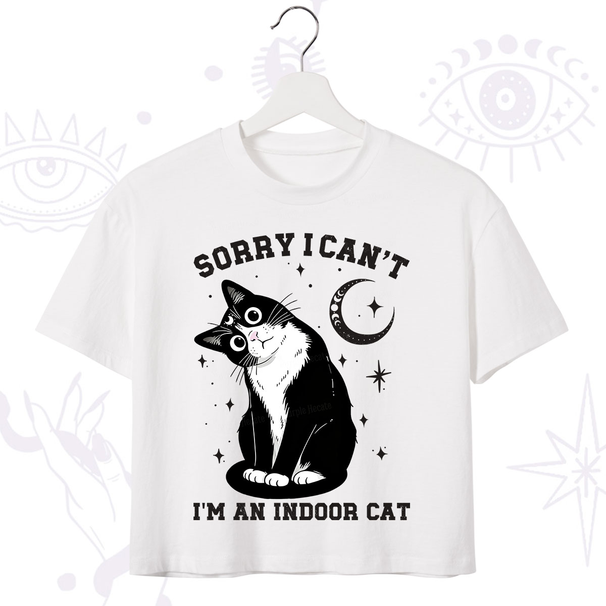 Purplehecate Sorry I Can't Go I'm an Indoor Cat Crop T-Shirt