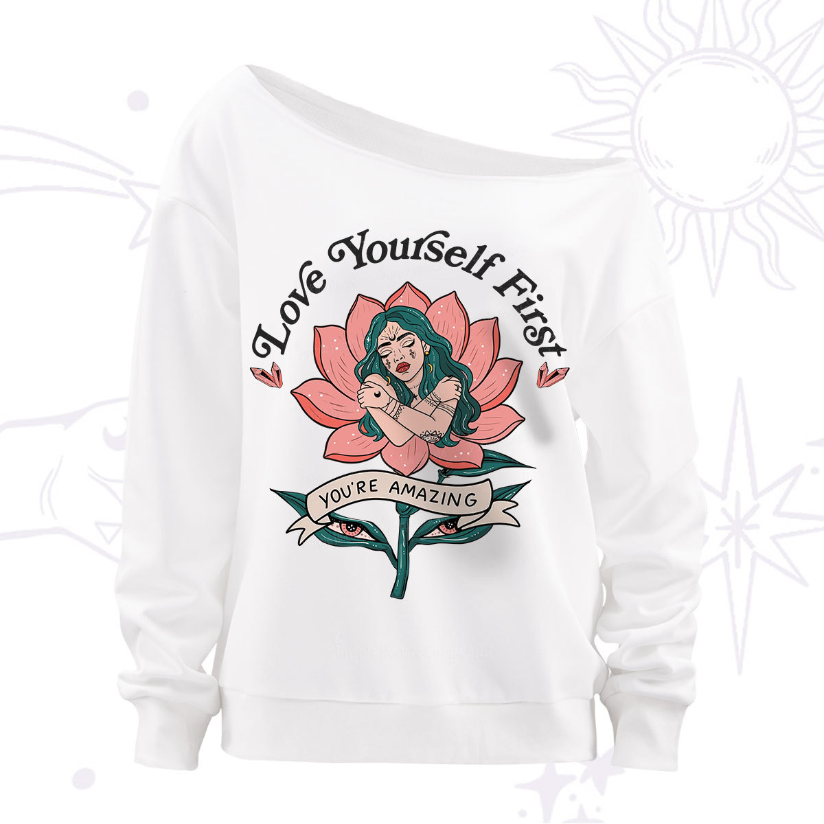 Purplehecate Love Yourself First Off The Shoulder Sweatshirt