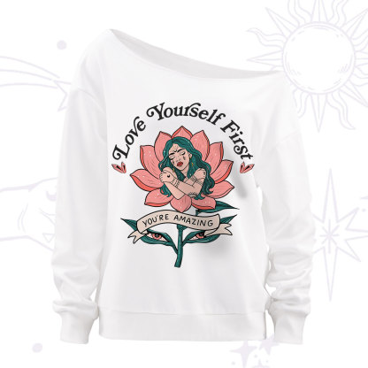 Purplehecate Love Yourself First Off The Shoulder Sweatshirt