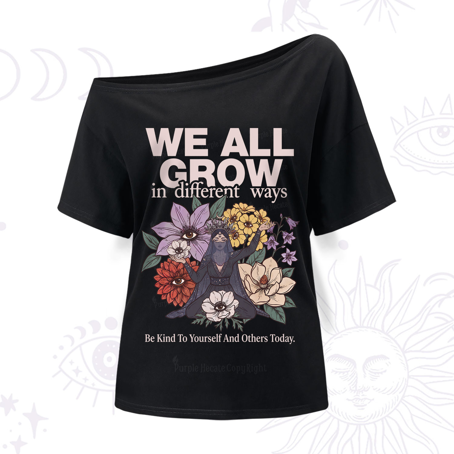 Purplehecate We All Grow Different Ways Floral One Shoulder T-Shirt