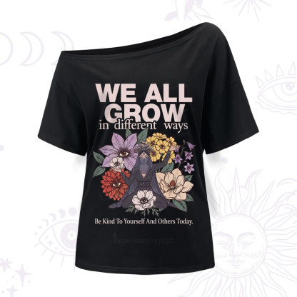 Purplehecate We All Grow Different Ways Floral One Shoulder T-Shirt