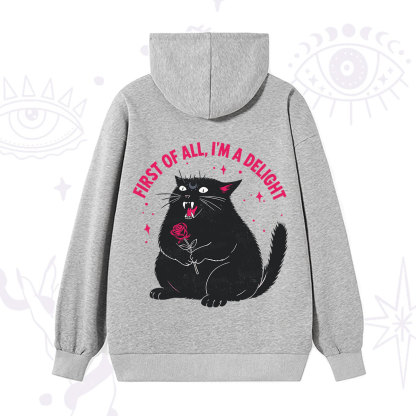 Purplehecate First Of All I'm A Delight Cat Hoodie