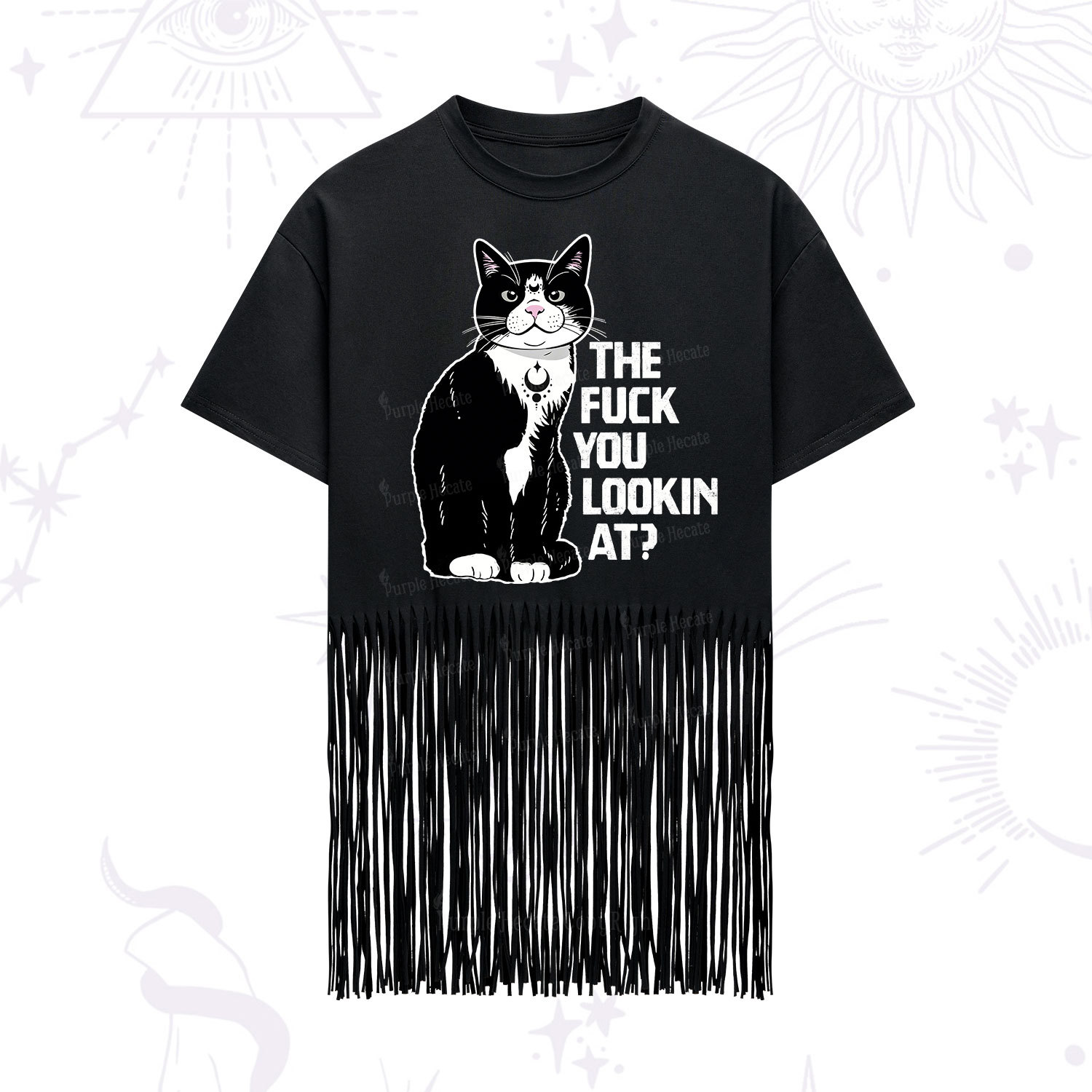 Purplehecate The Fuck You Lookin At Fringe Hem T-Shirt