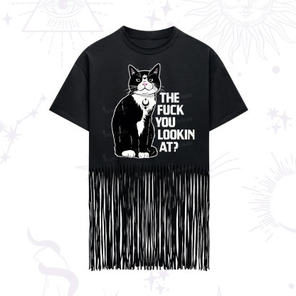 Purplehecate The Fuck You Lookin At Fringe Hem T-Shirt