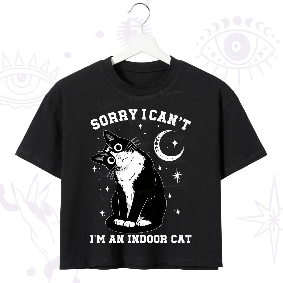 Purplehecate Sorry I Can't Go I'm an Indoor Cat Crop T-Shirt