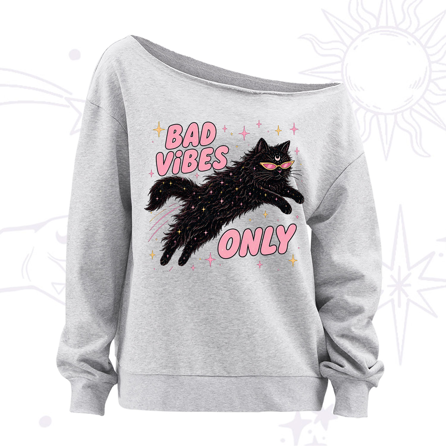 Purplehecate Black Cat Vibes Only Off The Shoulder Sweatshirt