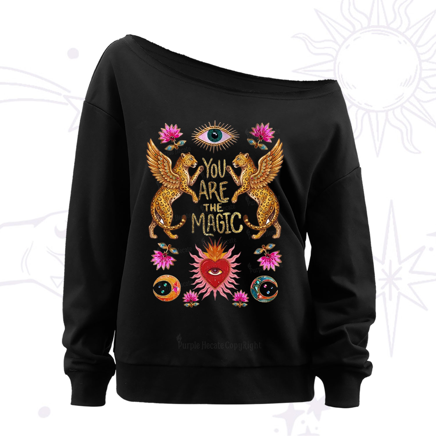 Purplehecate Vintage Tiger You Are The Magic Off The Shoulder Sweatshirt