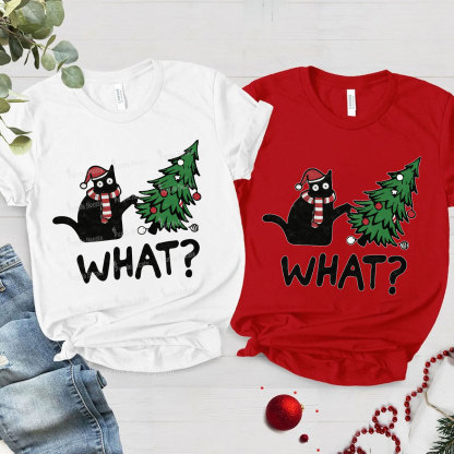 Purplehecate Christmas Black Cat Couple T-Shirts