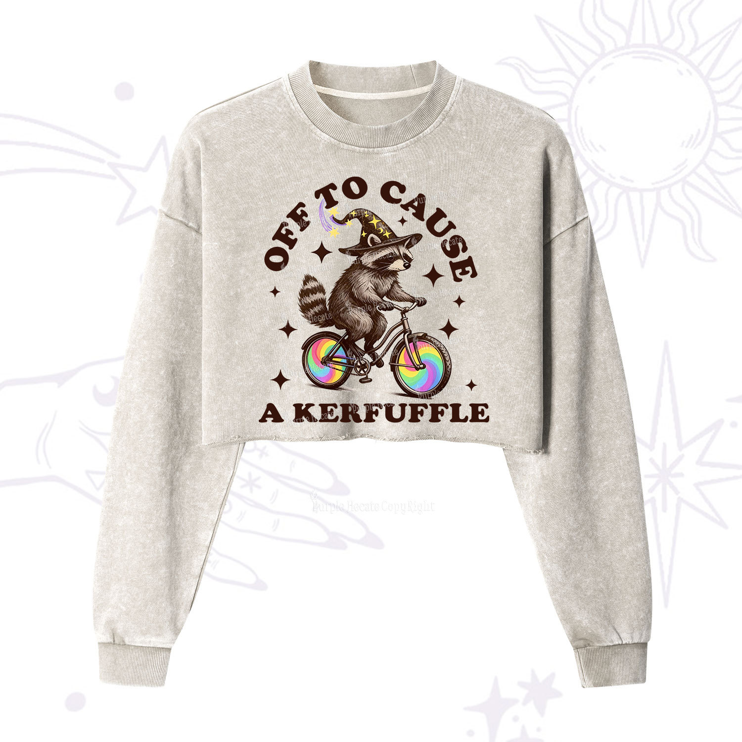 Purplehecate Off To Cause A Kerfuffle Cropped Washed Sweatshirt