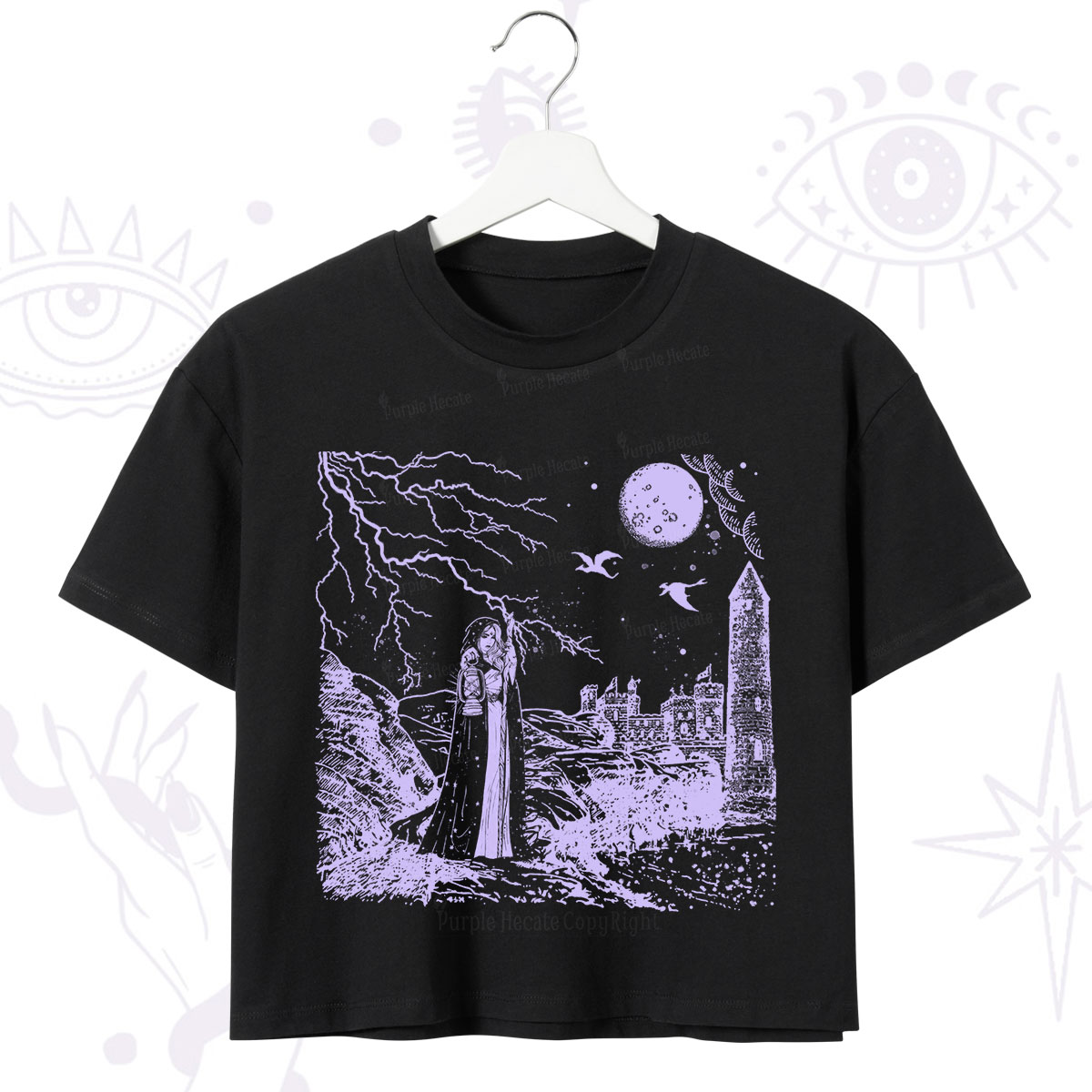 Purplehecate Black Moon Witch Spell Casting Crop T-Shirt