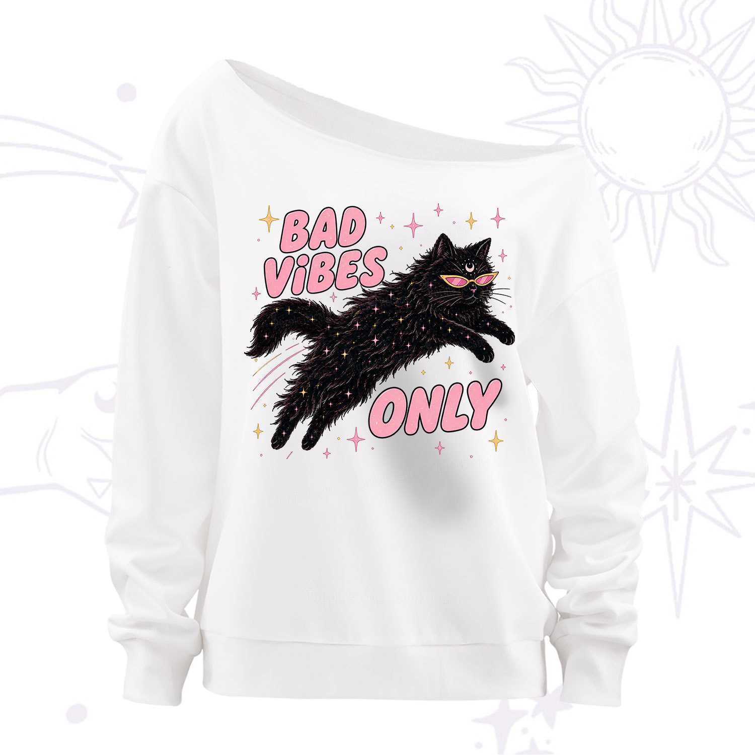 Purplehecate Black Cat Vibes Only Off The Shoulder Sweatshirt