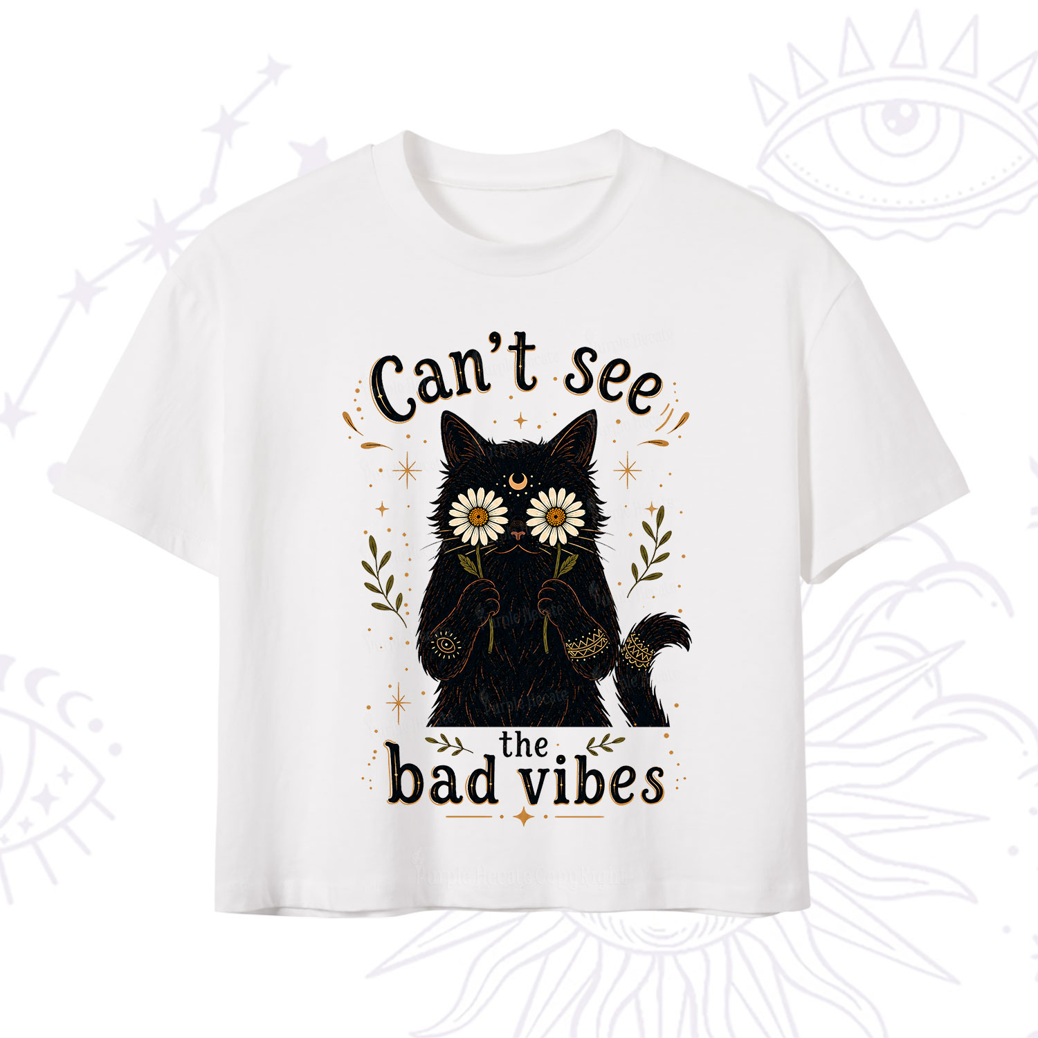 Purplehecate Can't See the Bad Vibes Black Cat Crop T-Shirt