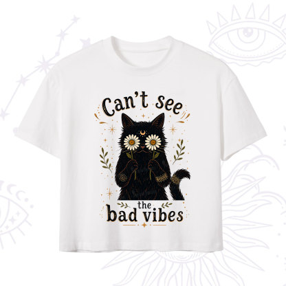 Purplehecate Can't See the Bad Vibes Black Cat Crop T-Shirt
