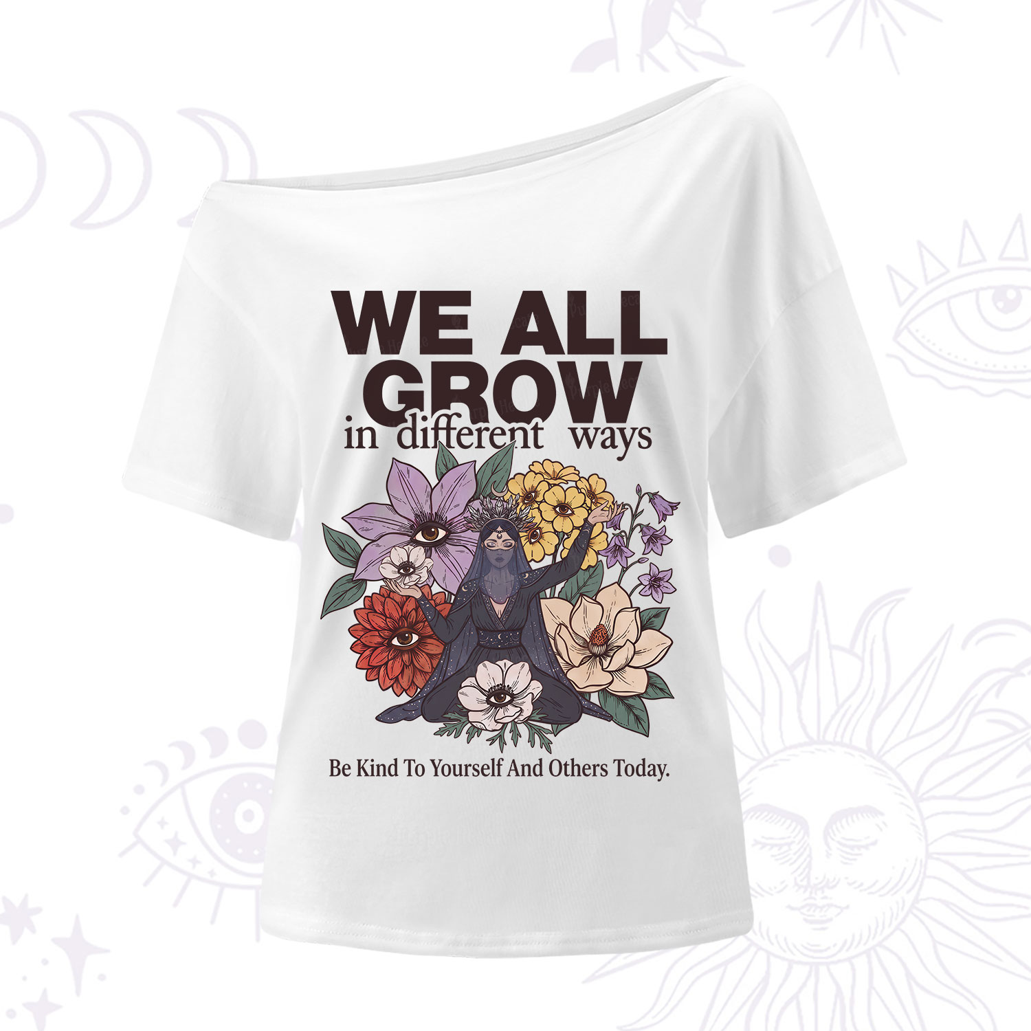 Purplehecate We All Grow Different Ways Floral One Shoulder T-Shirt
