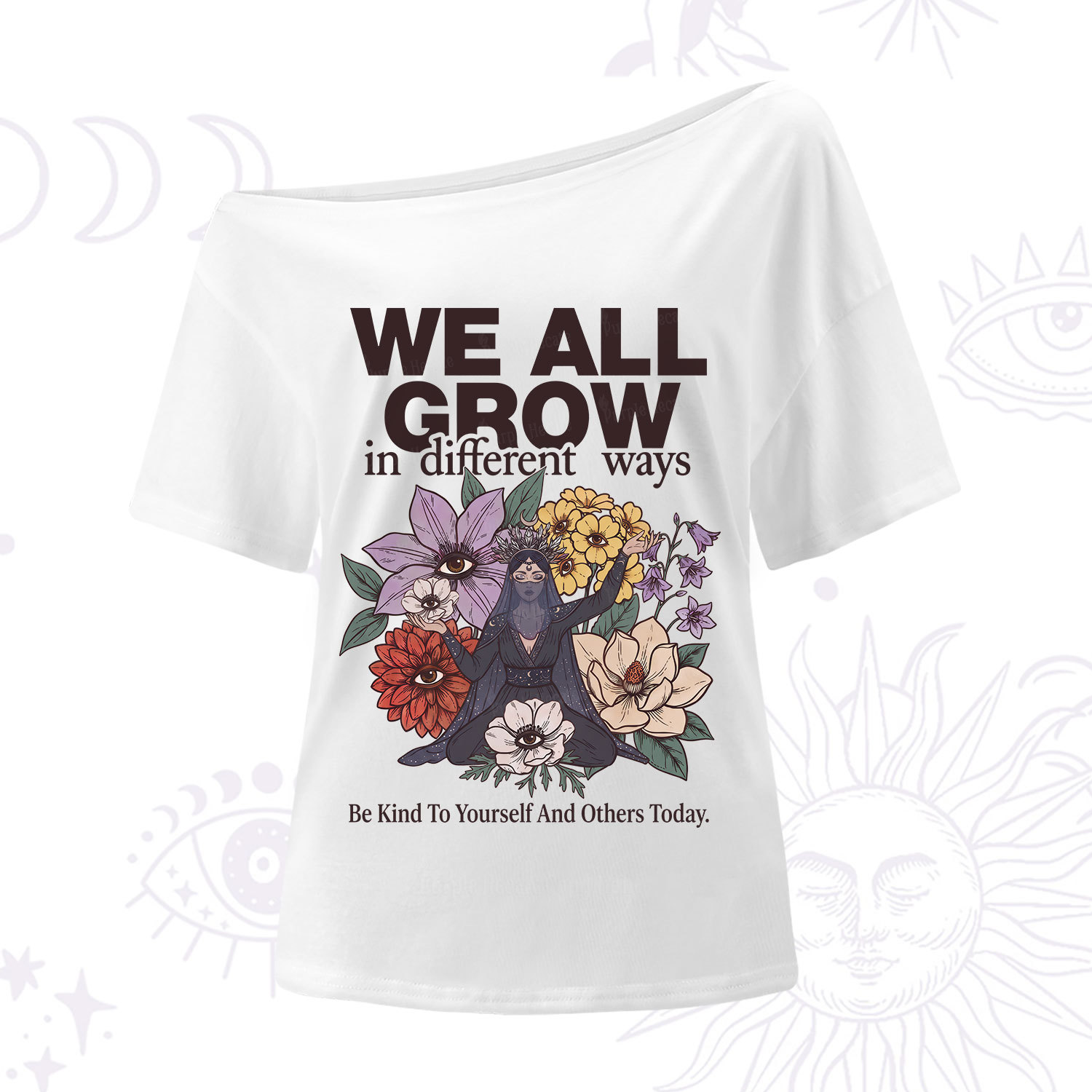 Purplehecate We All Grow Different Ways Floral One Shoulder T-Shirt