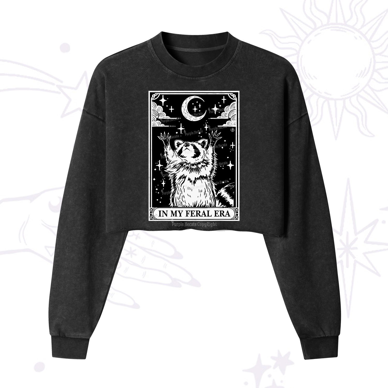 Purplehecate The In My Feral Era Oracle Card Cropped Washed Sweatshirt