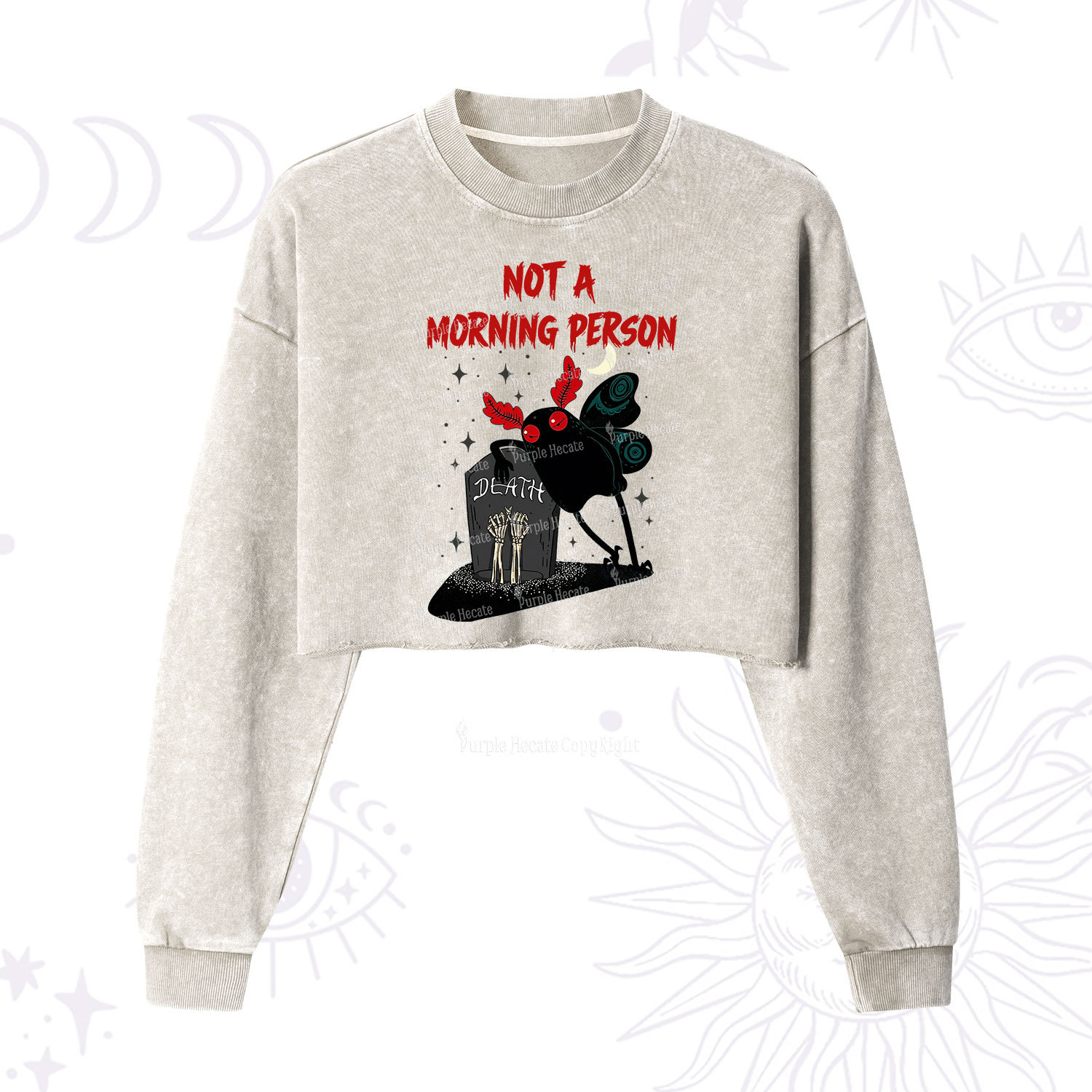 Purplehecate Not A Morning Person Cropped Washed Sweatshirt