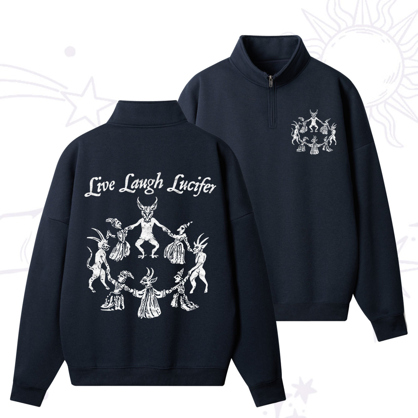 Purplehecate Live Laugh Lucifer Quarter Zip Fleece Sweatshirt