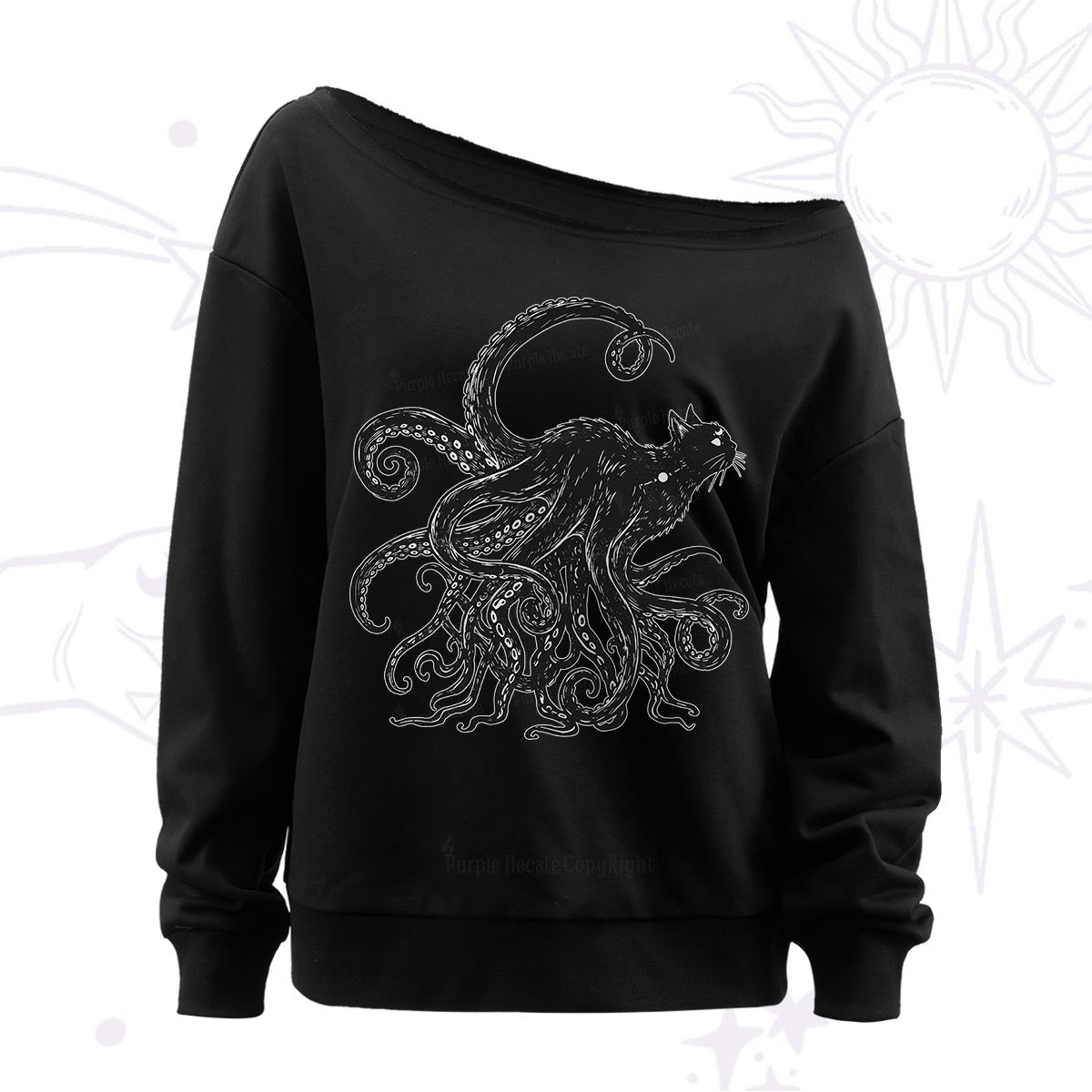 Purplehecate Black Cat with Octopus Tentacles Off The Shoulder Sweat