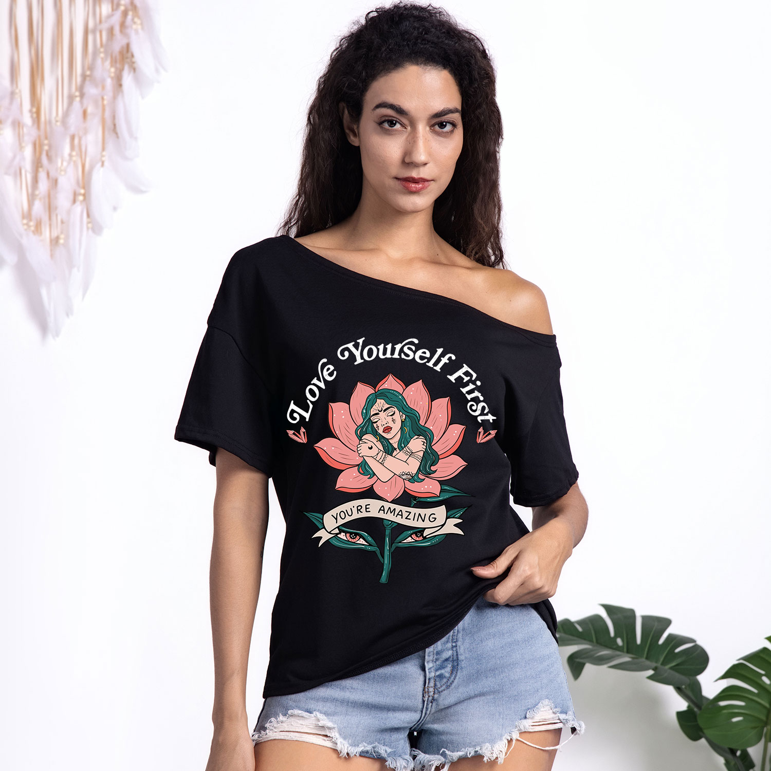 Purplehecate Love Yourself First One Shoulder T-Shirt