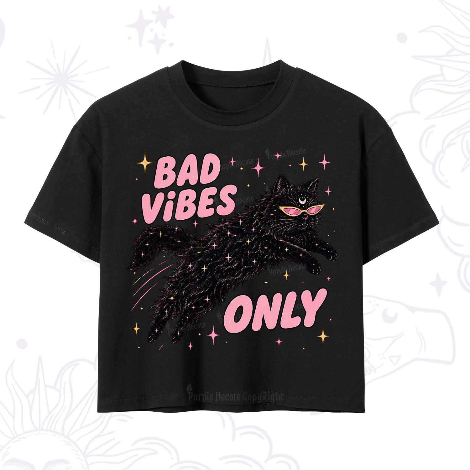 Purplehecate Black Cat Vibes Only Crop T-Shirt