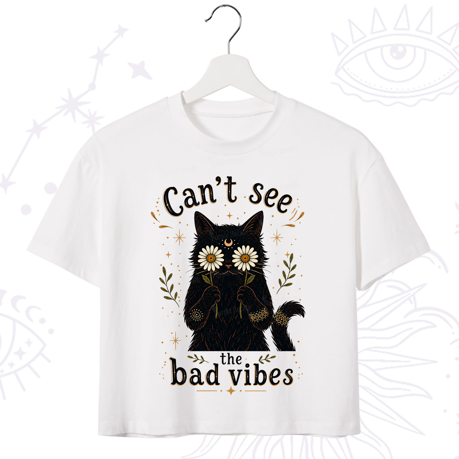 Purplehecate Can't See the Bad Vibes Black Cat Crop T-Shirt