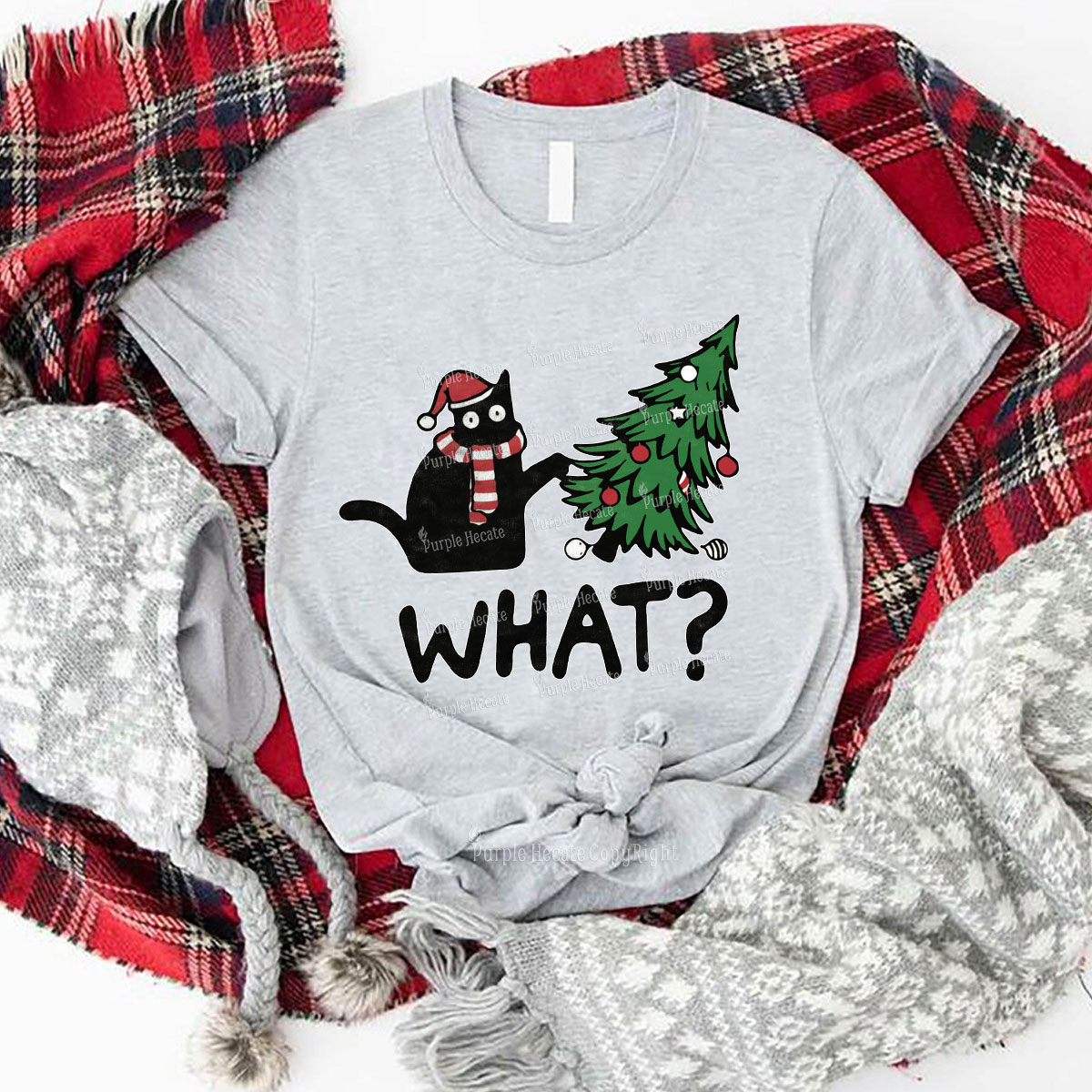 Purplehecate Christmas Black Cat Couple T-Shirts