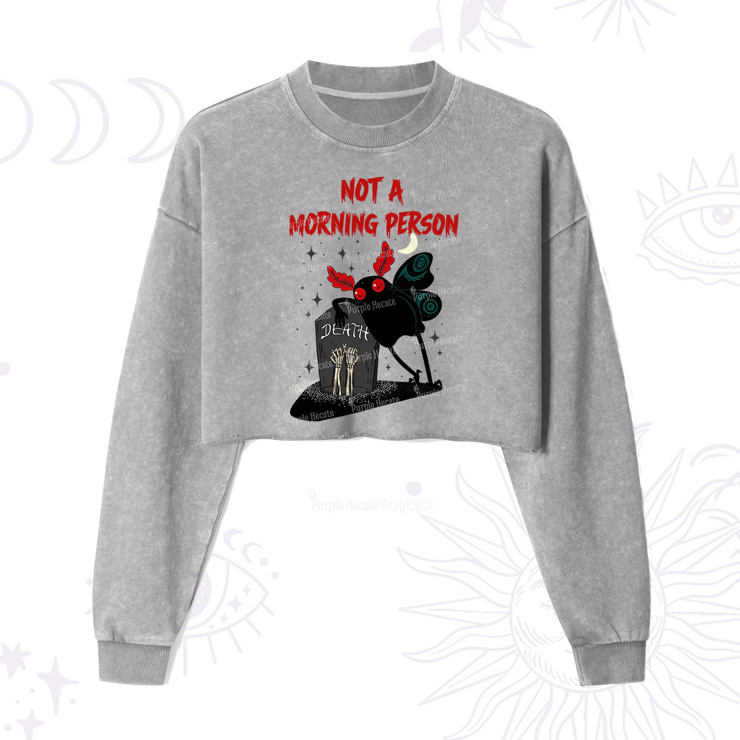 Purplehecate Not A Morning Person Cropped Washed Sweatshirt