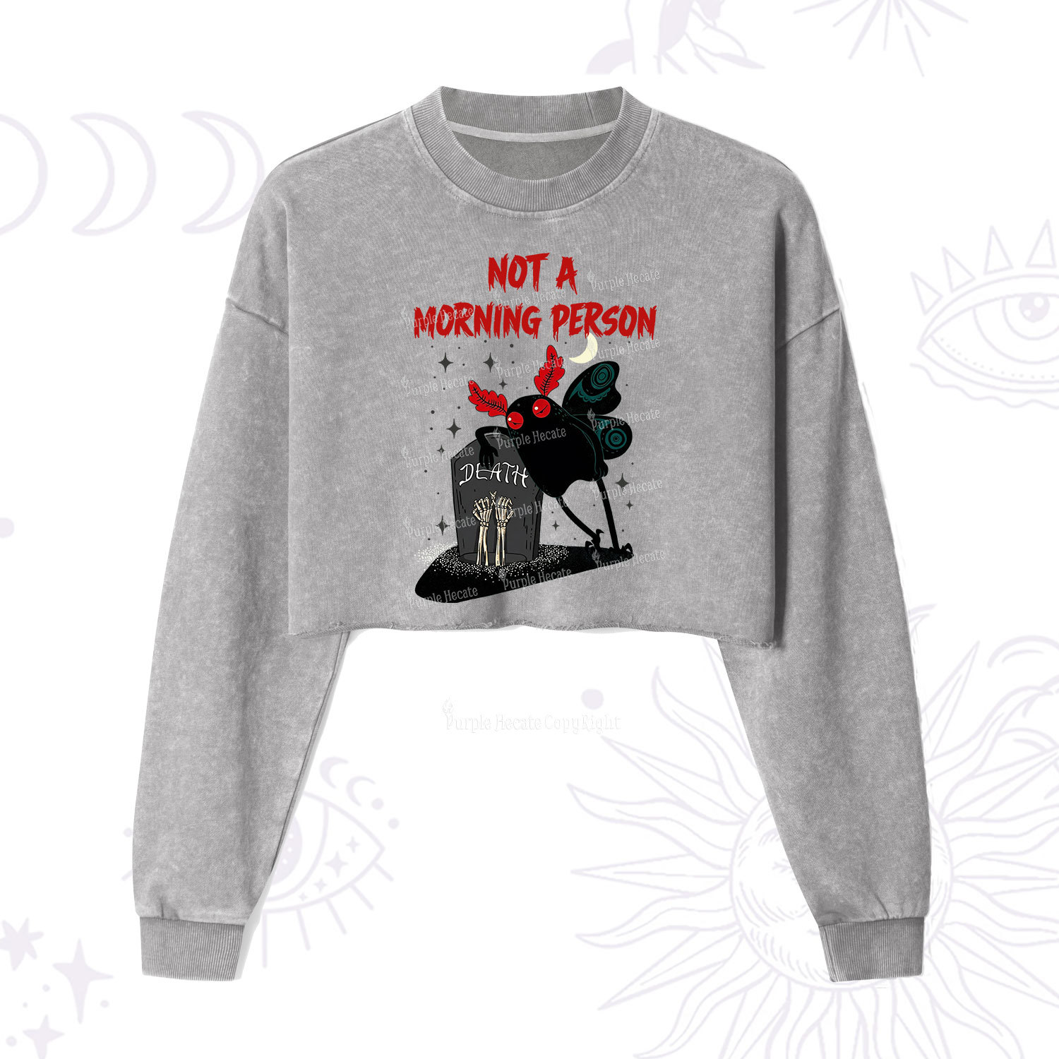 Purplehecate Not A Morning Person Cropped Washed Sweatshirt