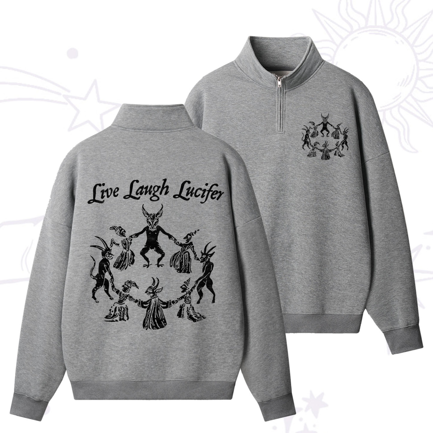 Purplehecate Live Laugh Lucifer Quarter Zip Fleece Sweatshirt