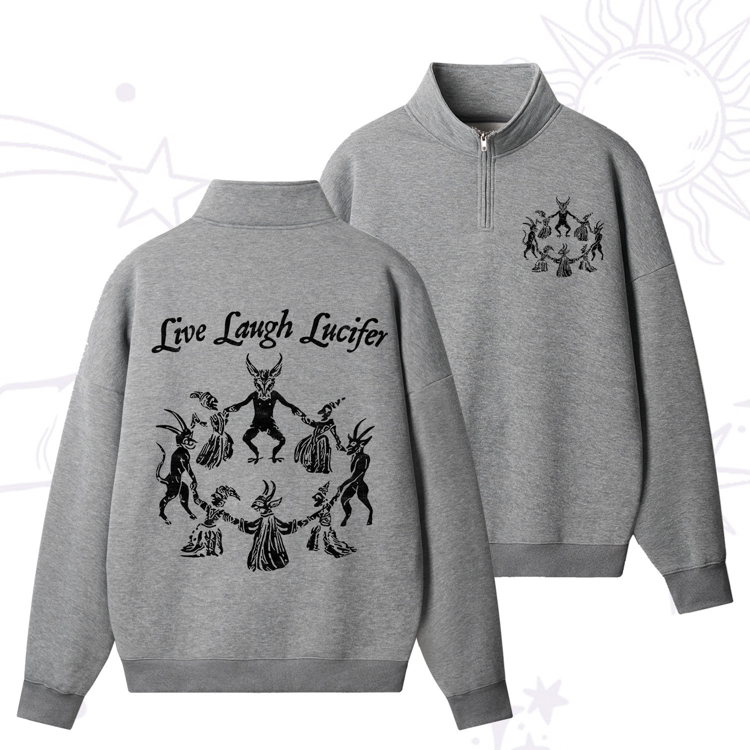 Purplehecate Live Laugh Lucifer Quarter Zip Fleece Sweatshirt