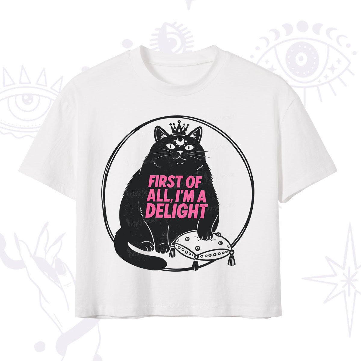 Purplehecate Black Cat First Of All I'm A Delight Crop T-Shirt