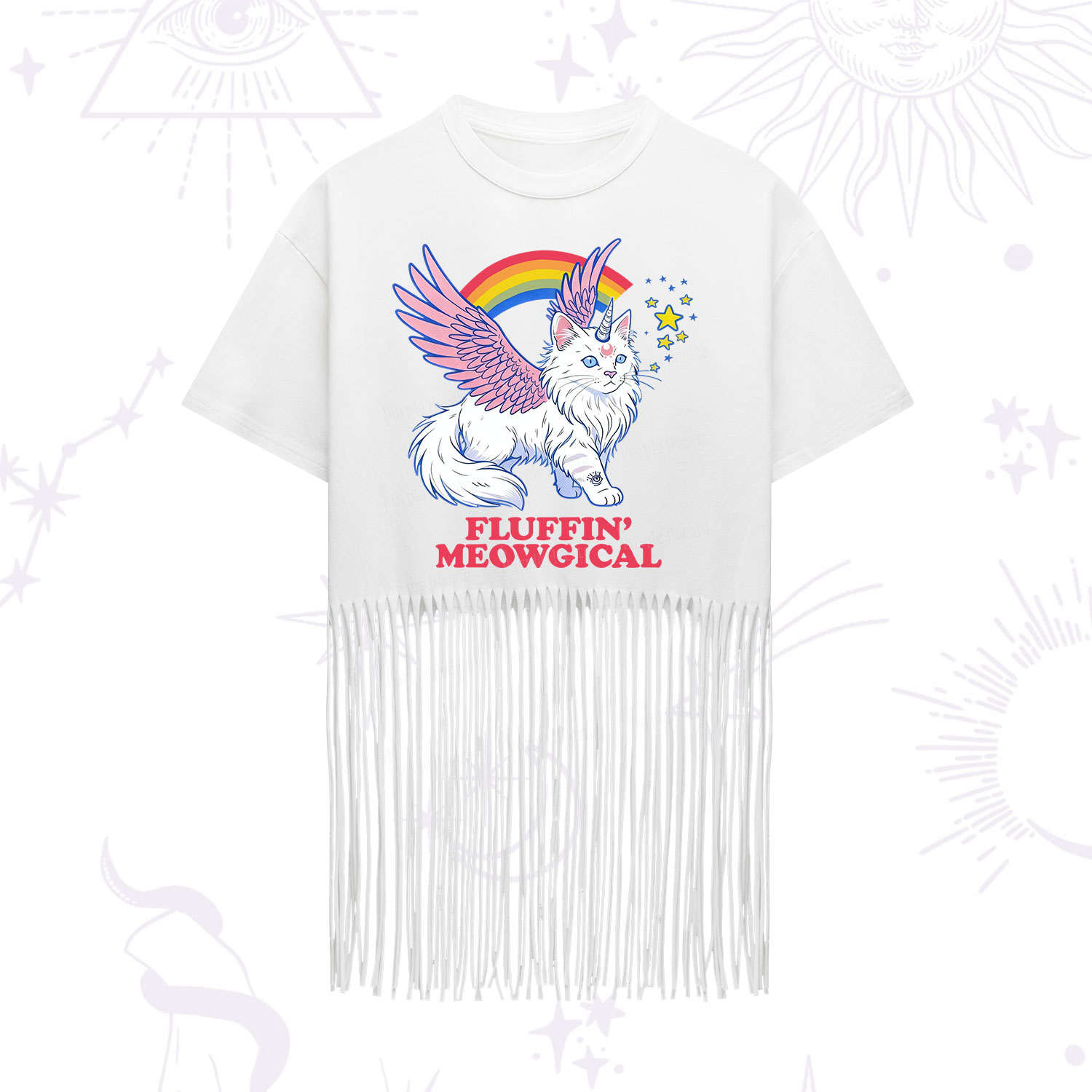 Purplehecate Fluffin Meowgical Fringe Hem T-Shirt