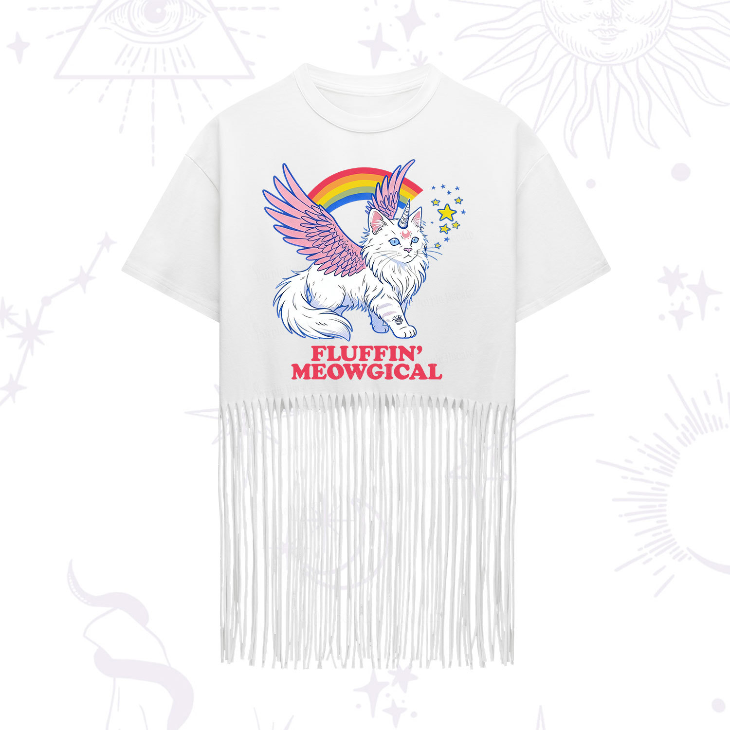 Purplehecate Fluffin Meowgical Fringe Hem T-Shirt