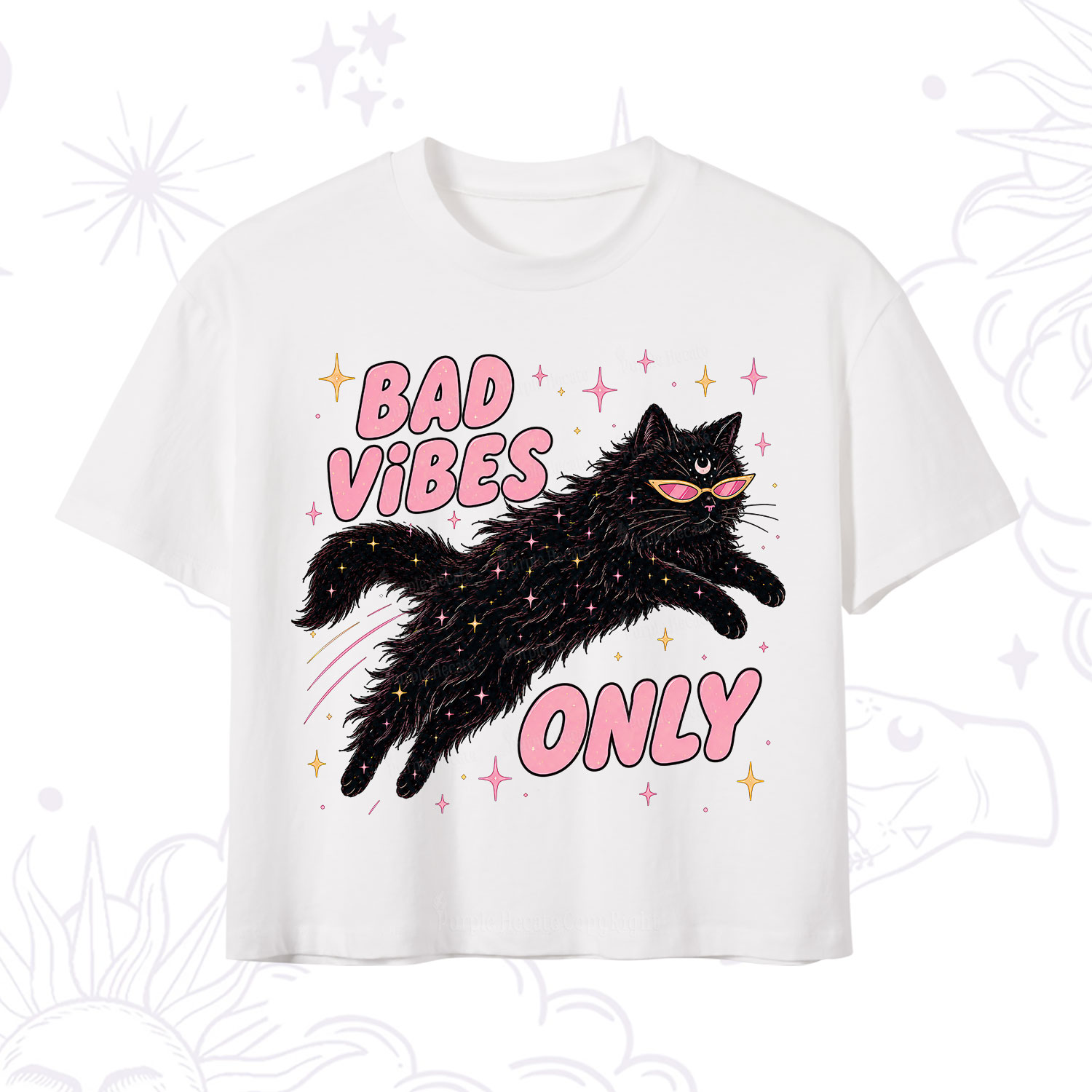 Purplehecate Black Cat Vibes Only Crop T-Shirt
