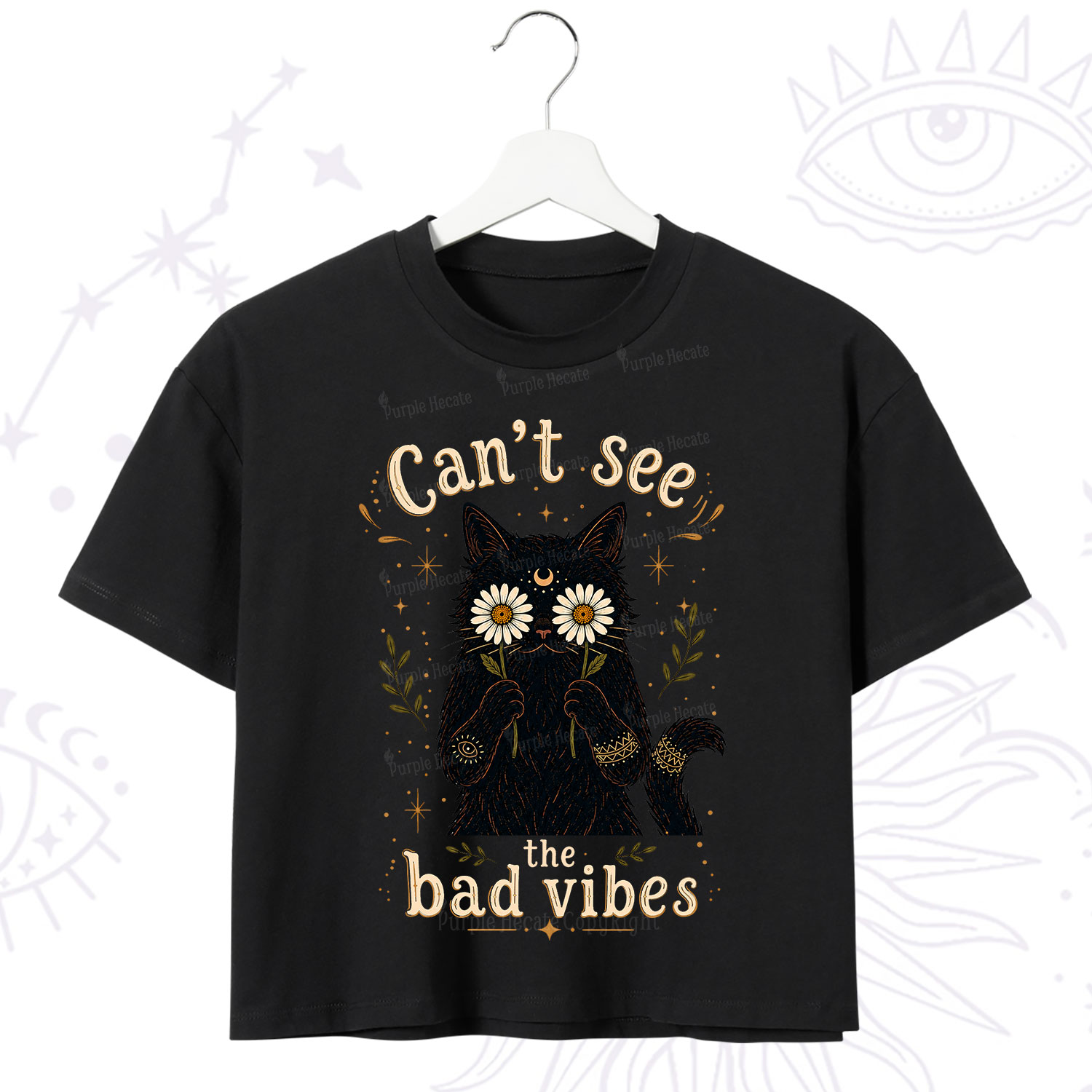 Purplehecate Can't See the Bad Vibes Black Cat Crop T-Shirt