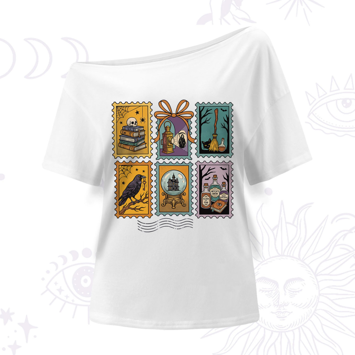 Purplehecate Halloween Witch Raven Castle Potions One Shoulder T-Shirt