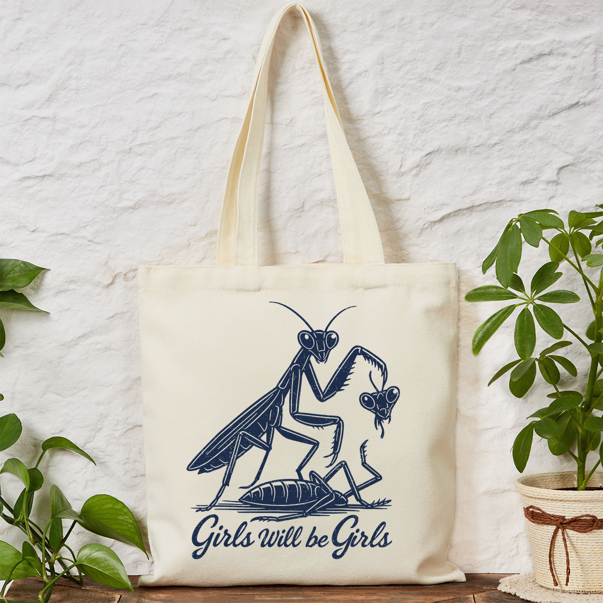 Purplehecate Girls Will Be Girls Praying Mantis Tote Bag
