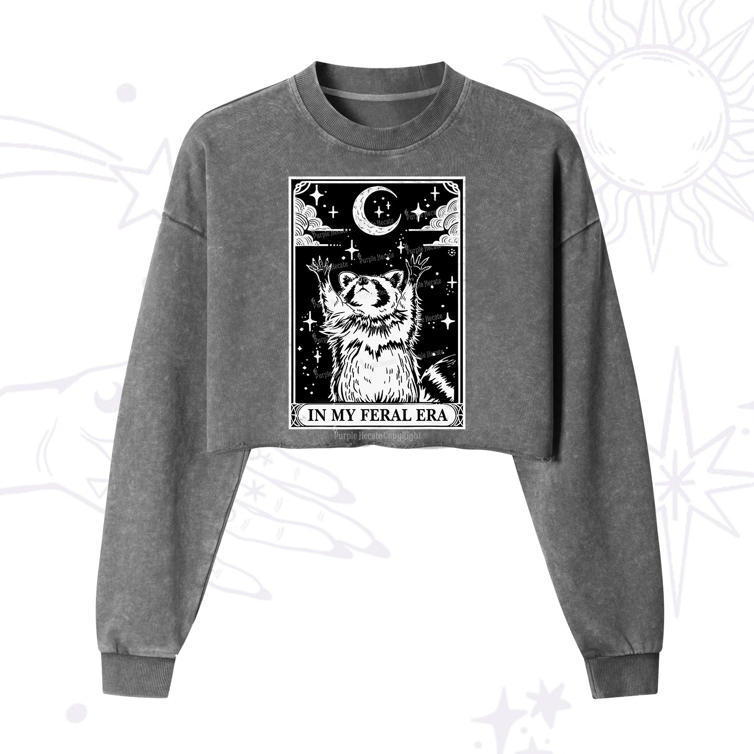 Purplehecate The In My Feral Era Oracle Card Cropped Washed Sweatshirt