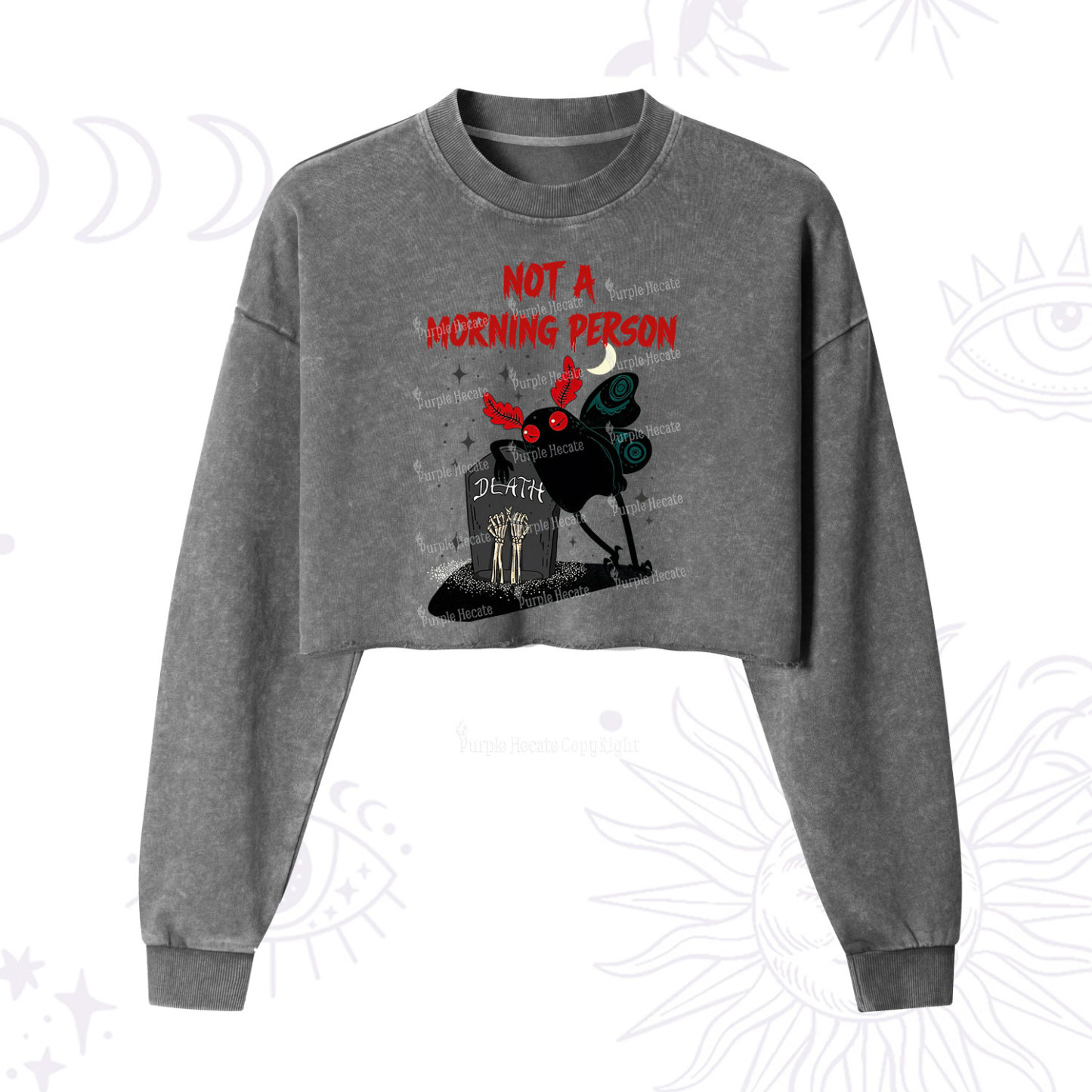 Purplehecate Not A Morning Person Cropped Washed Sweatshirt