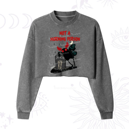 Purplehecate Not A Morning Person Cropped Washed Sweatshirt