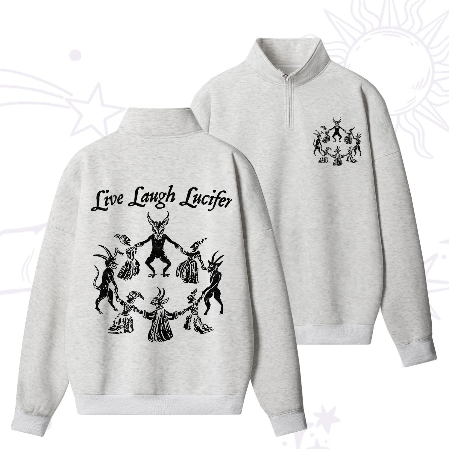 Purplehecate Live Laugh Lucifer Quarter Zip Fleece Sweatshirt