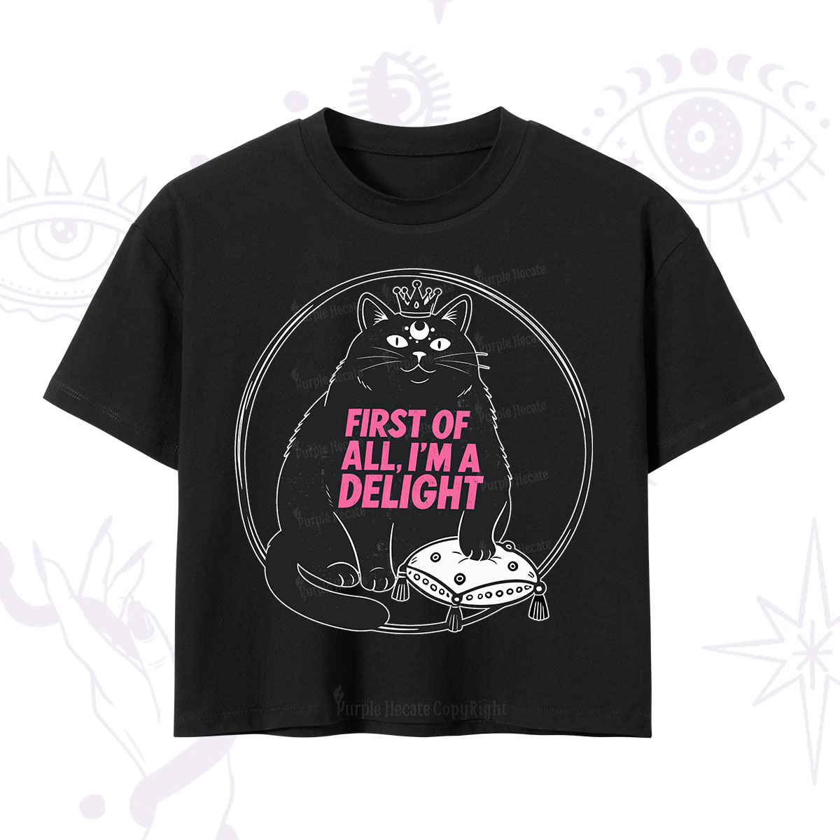 Purplehecate Black Cat First Of All I'm A Delight Crop T-Shirt