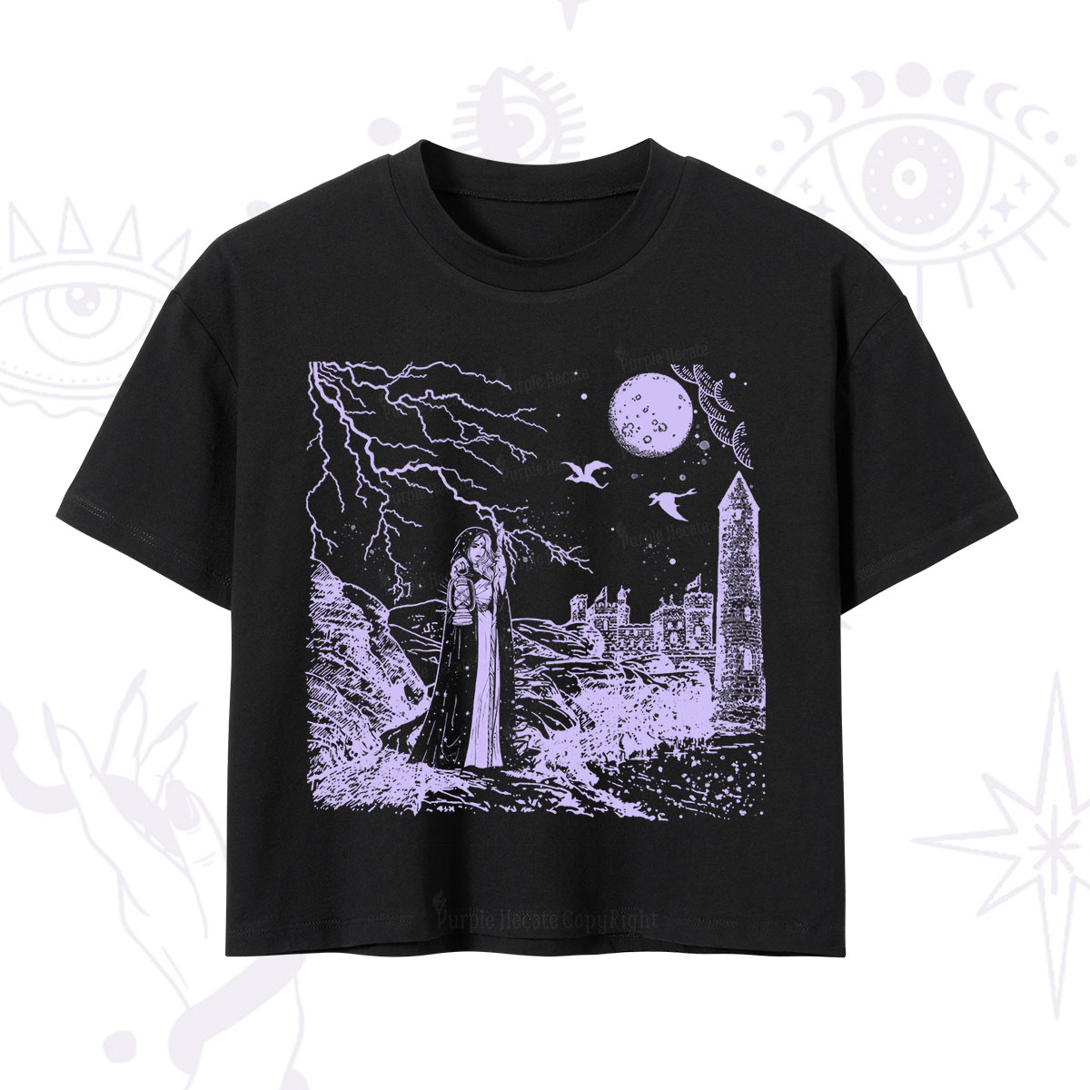 Purplehecate Black Moon Witch Spell Casting Crop T-Shirt