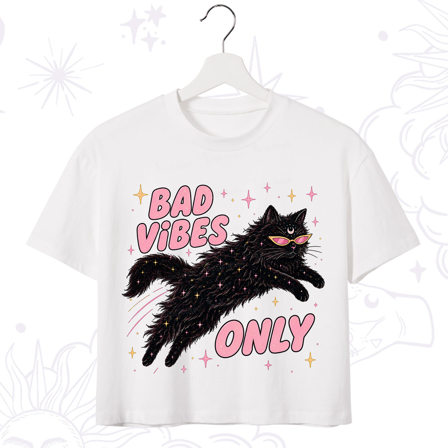 Purplehecate Black Cat Vibes Only Crop T-Shirt